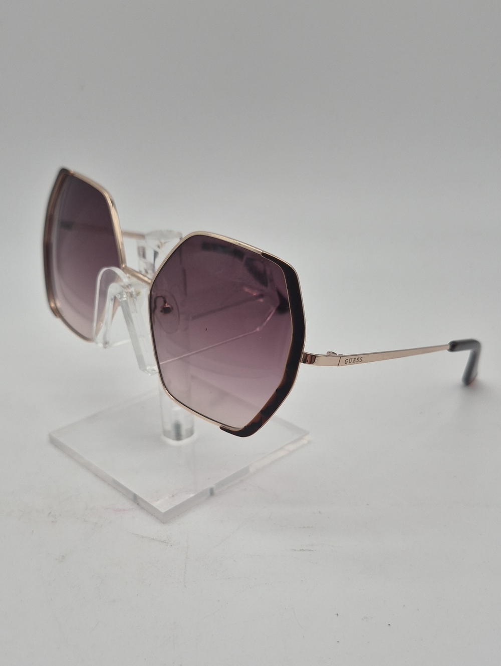 GUESS Rose Gold Frame Sunglasses with Purple Gradient Lenses